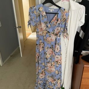 Francescas Miami Periwinkle Blue Purple Frilly Floral Wrap Dress